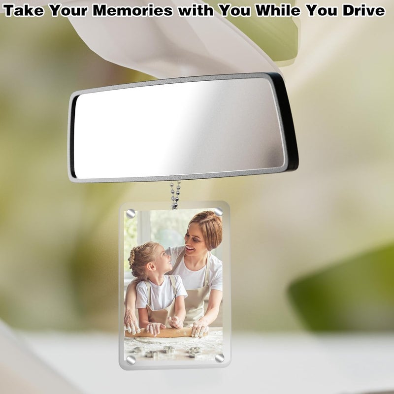 CYUXING 2Pcs Car Hanging Photo Holder Universal Magnetic Car Picture Frame Rear View Mirror Accessories Ornaments Decor Personalized Acrylic Transparent for Dads Gift - Image 5